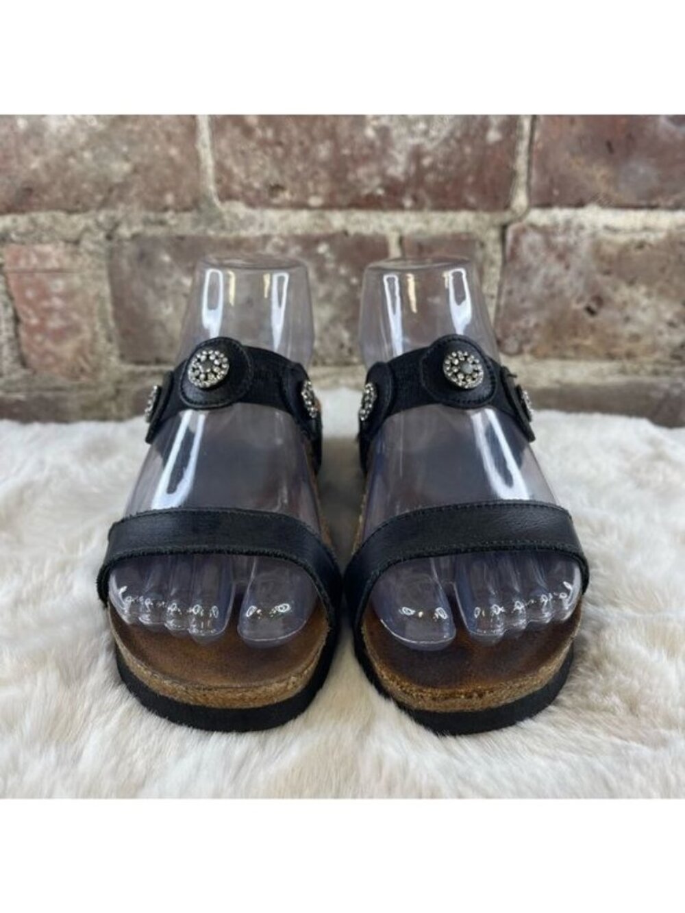 NAOT Black Wedge Double Strap Sandal Sz 6 Narrow